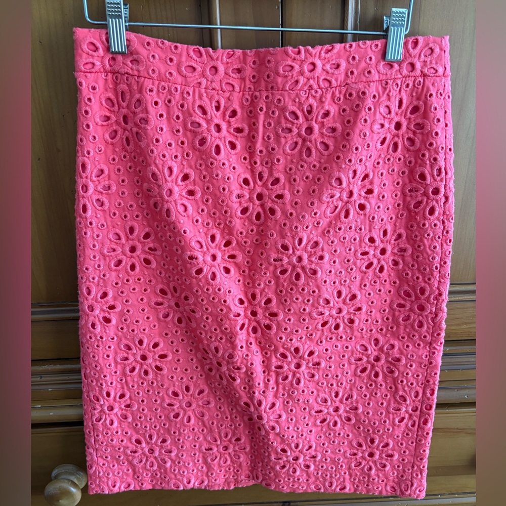 J.Crew Coral Eyelet Pencil Skirt